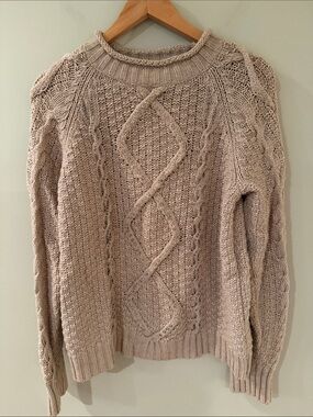 J. Crew Roll Neck Beaded Tan Cable-Knit Sweater